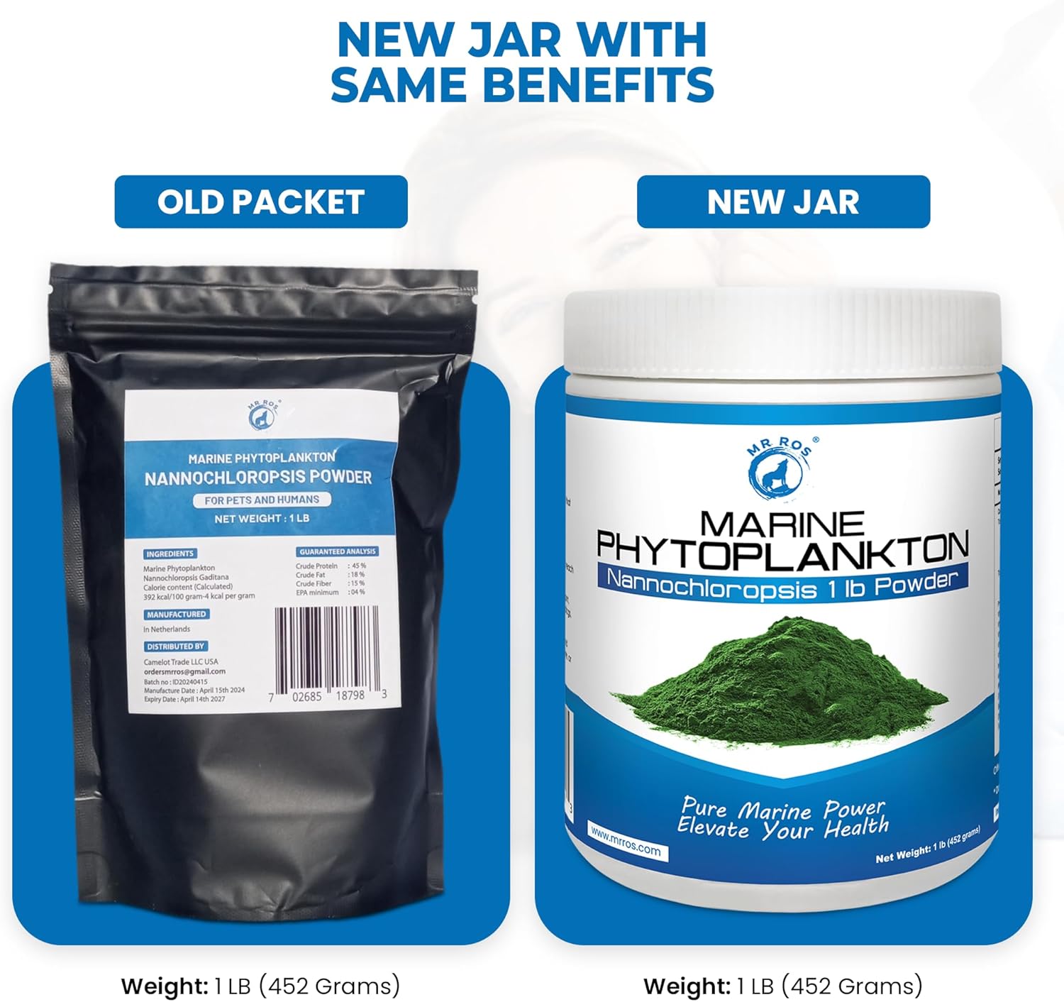 1lb Mr. Ros Marine Phytoplankton: Eco-Friendly Superfood Boosts Wellbeing for Dogs, Men, and Women