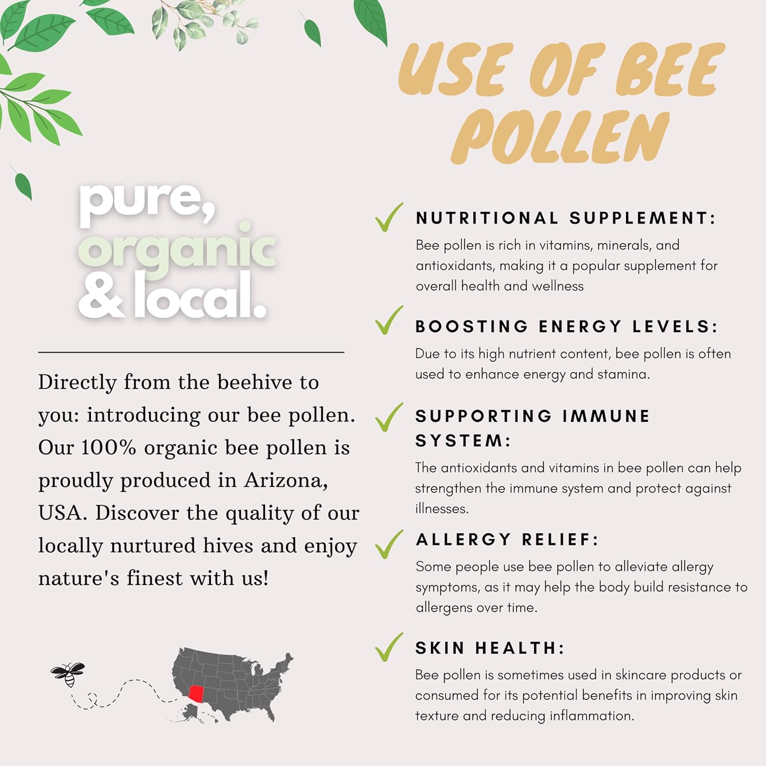1lb Raw Bee Pollen Granules: Freshly Harvested Superfood Rich in B Vitamins, Minerals, Protein, & Antioxidants - Ideal for Keto Diet | Non-GMO | Sweet Flavor