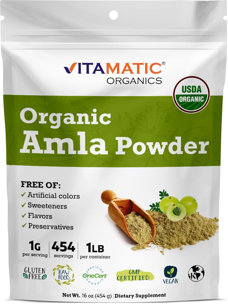 1lb Vitamatic USDA Organic Amla Berry Powder - Antioxidant Vitamin C for Immunity - Gluten Free, Non-GMO, Kosher