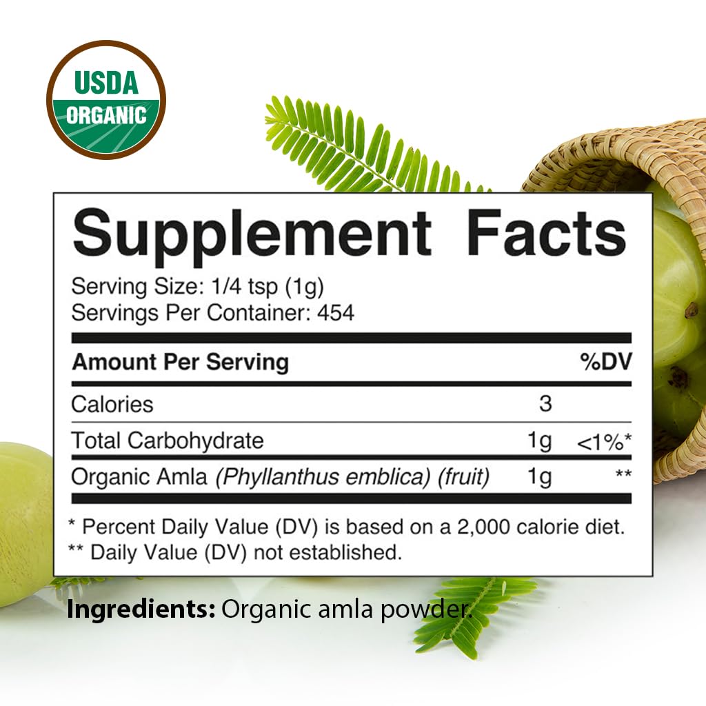 1lb Vitamatic USDA Organic Amla Berry Powder - Antioxidant Vitamin C for Immunity - Gluten Free, Non-GMO, Kosher