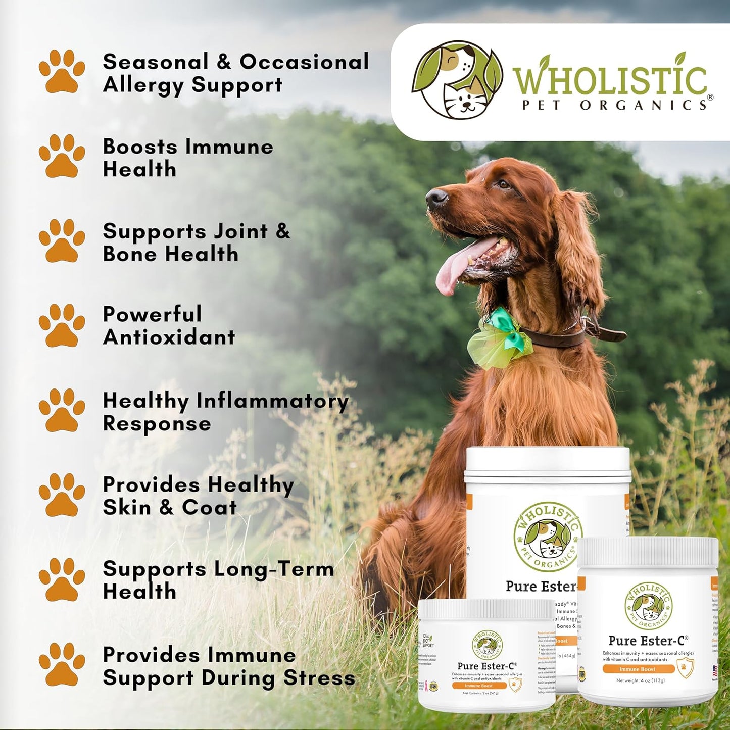 1lb Wholistic Pet Organics Pure Ester-C Powder: Vitamin C Supplement for Dogs & Cats - Immune & Skin Health Support - Allergy Relief & Itchy Skin Solution