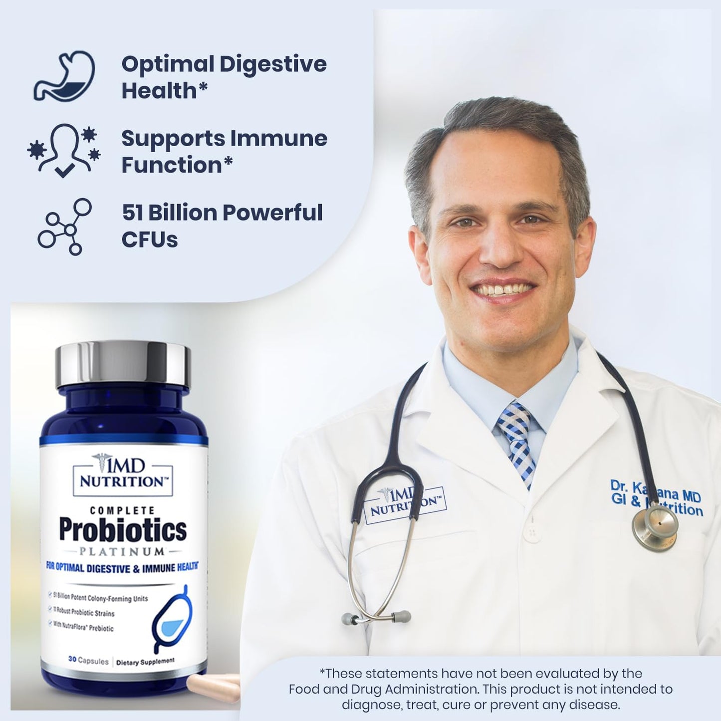 1MD Complete Probiotics Platinum 3-Pack - 51 Billion Live CFU, 11 Strains, Dairy-Free - Digestive Health Support with Prebiotics - 30 Vegetable Capsules