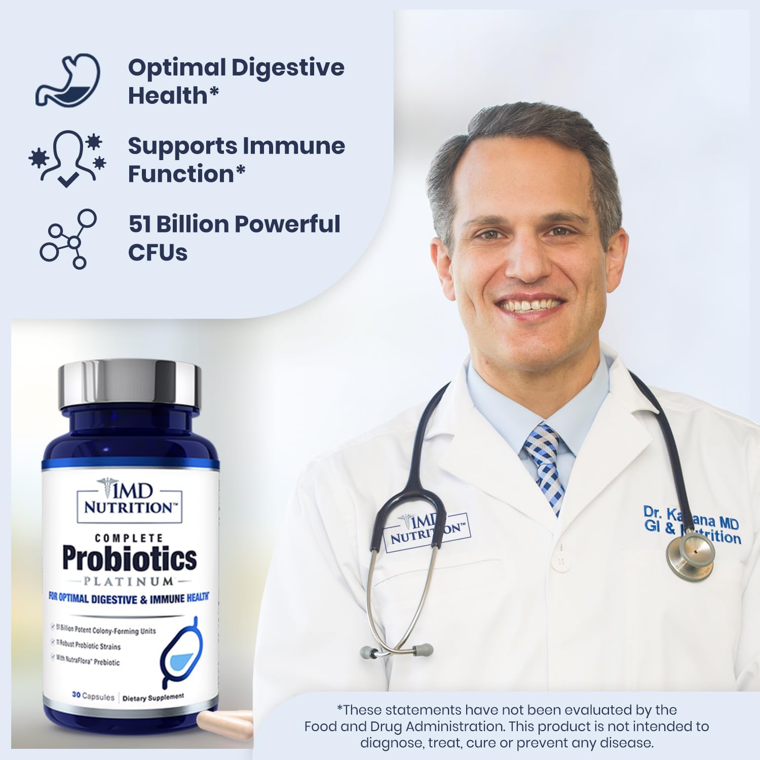 1MD Complete Probiotics Platinum 3-Pack - 51 Billion Live CFU, 11 Strains, Dairy-Free - Digestive Health Support with Prebiotics - 30 Vegetable Capsules