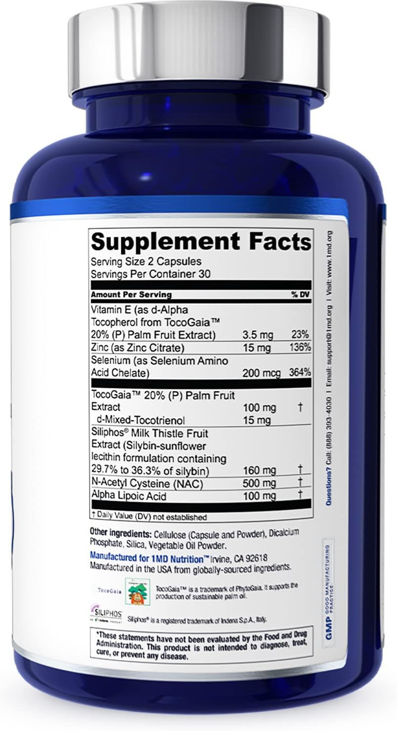 1MD LiverMD - Liver Support Supplement with Siliphos Milk Thistle Extract - Highly Bioavailable for Liver Health - 60 Capsules