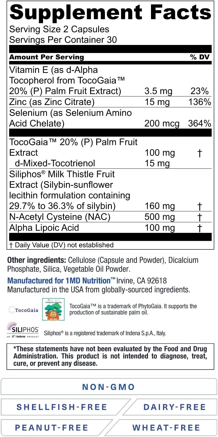 1MD LiverMD - Liver Support Supplement with Siliphos Milk Thistle Extract - Highly Bioavailable for Liver Health - 60 Capsules