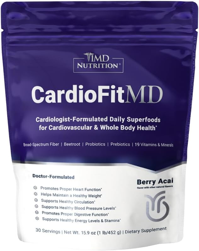 1MD Nutrition CardioFitMD - Vegan Beets Superfood Powder for Heart Health & Circulation - Nitric Oxide Supplement - Beet Root Powder for Healthy Blood Pressure - High Fiber Keto-Friendly Drink - 30 Day Supply