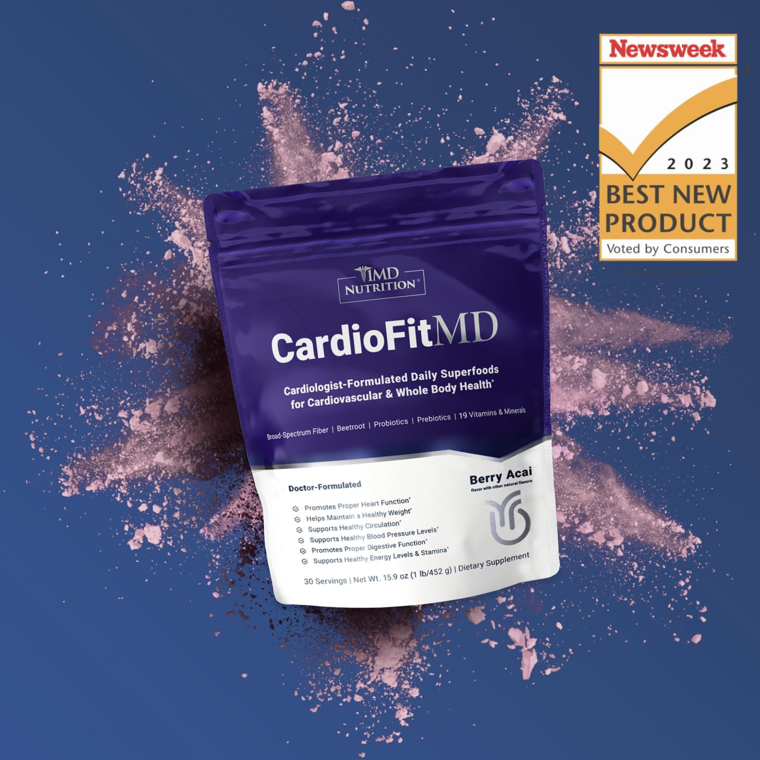 1MD Nutrition CardioFitMD - Vegan Beets Superfood Powder for Heart Health & Circulation - Nitric Oxide Supplement - Beet Root Powder for Healthy Blood Pressure - High Fiber Keto-Friendly Drink - 30 Day Supply
