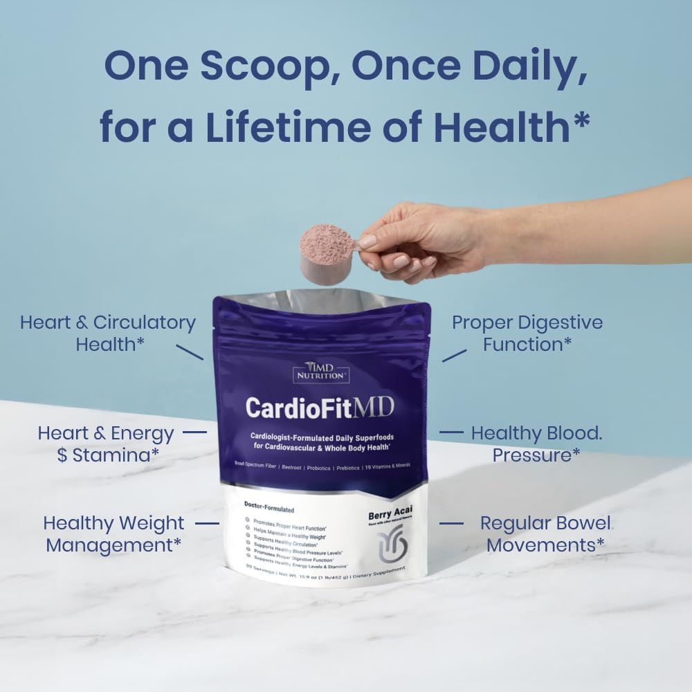 1MD Nutrition CardioFitMD - Vegan Beets Superfood Powder for Heart Health & Circulation - Nitric Oxide Supplement - Beet Root Powder for Healthy Blood Pressure - High Fiber Keto-Friendly Drink - 30 Day Supply