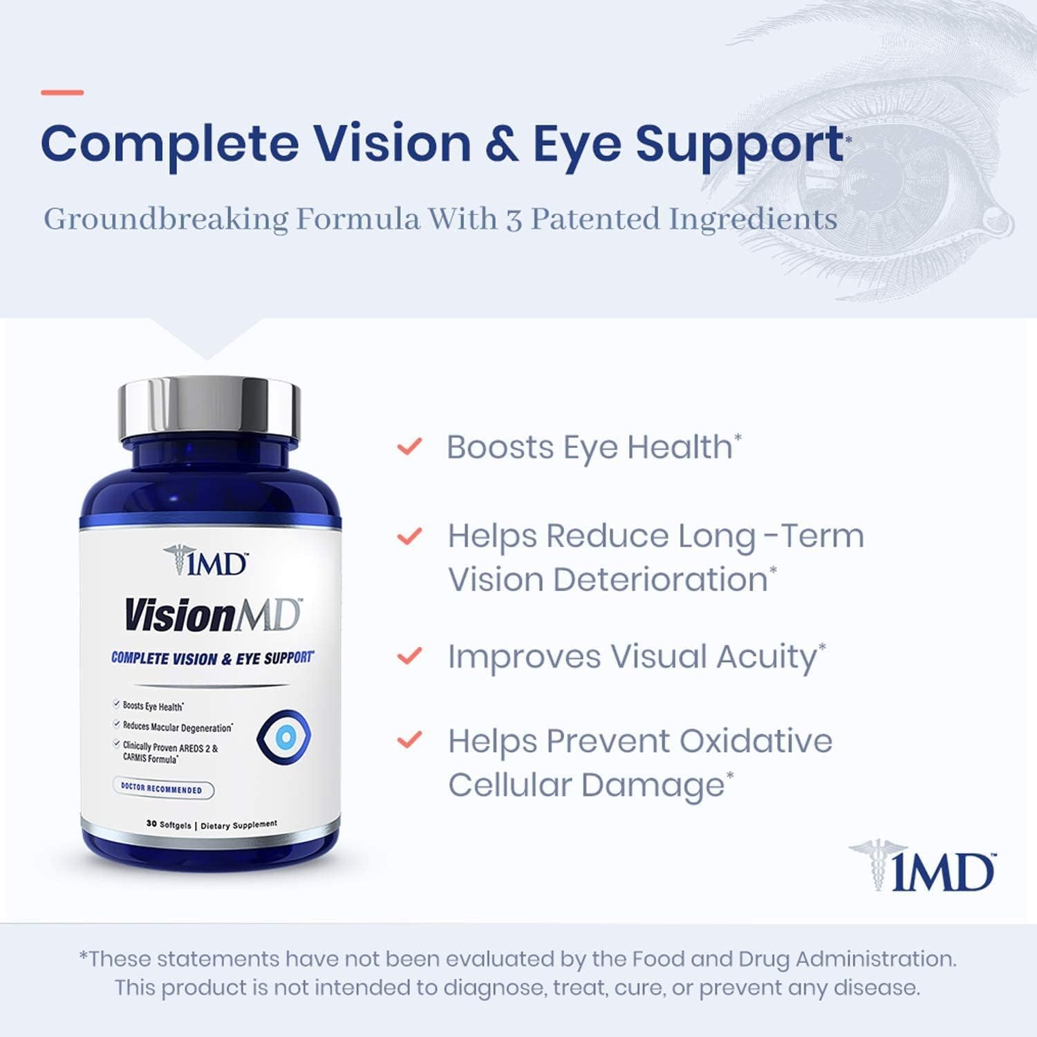 1MD Nutrition Convergence VisionMD Eye Vitamin - AREDS 2 Formula - 30 Softgels - Eye Support Supplement