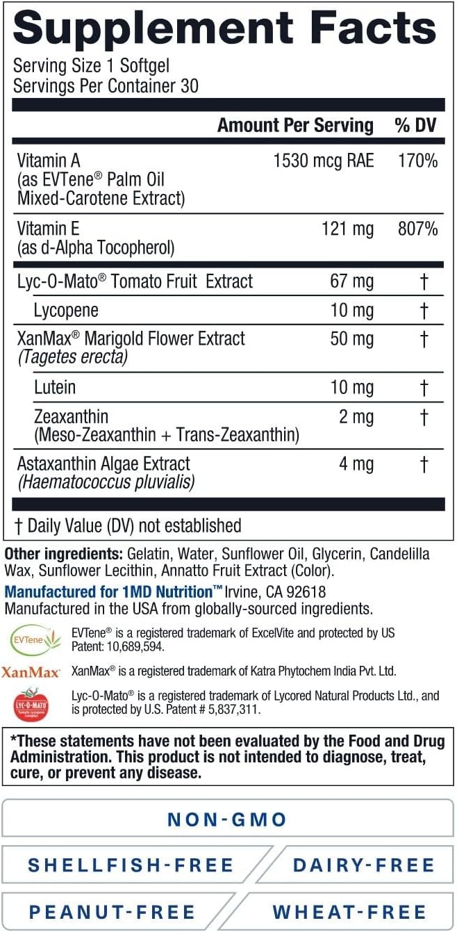 1MD Nutrition Convergence VisionMD Eye Vitamin - AREDS 2 Formula - 30 Softgels - Eye Support Supplement