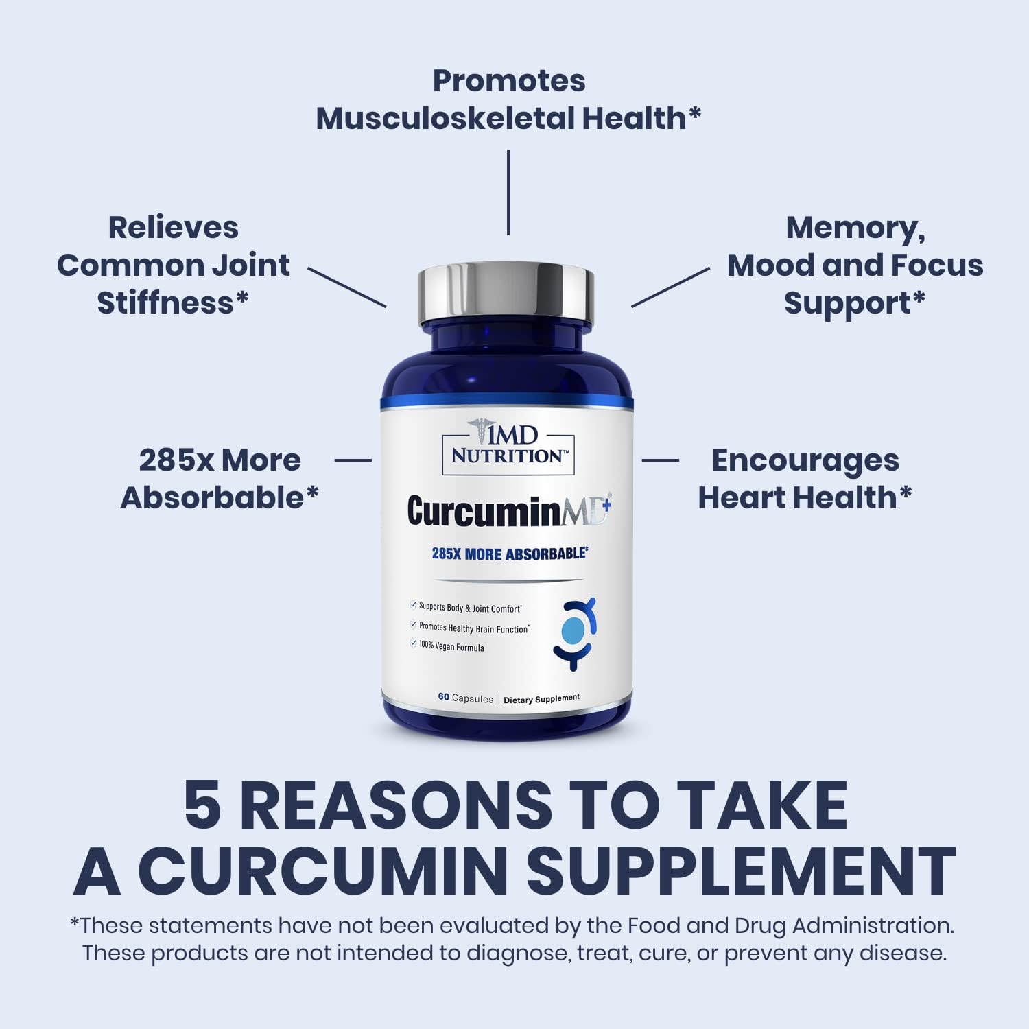 1MD Nutrition CurcuminMD Plus - 285x More Absorbable Turmeric Curcumin with Boswellia Serrata for Joint Stiffness, Muscle Recovery, and Mood Support - 540 Capsules