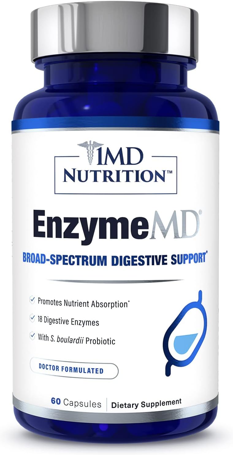 1MD Nutrition EnzymeMD: Plant-Based Digestive Enzyme Supplement for Gas & Bloating - 60 Capsules