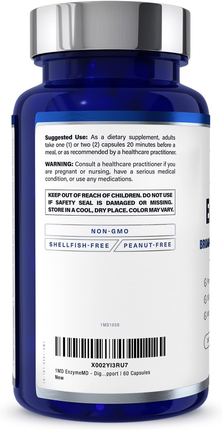 1MD Nutrition EnzymeMD: Plant-Based Digestive Enzyme Supplement for Gas & Bloating - 60 Capsules