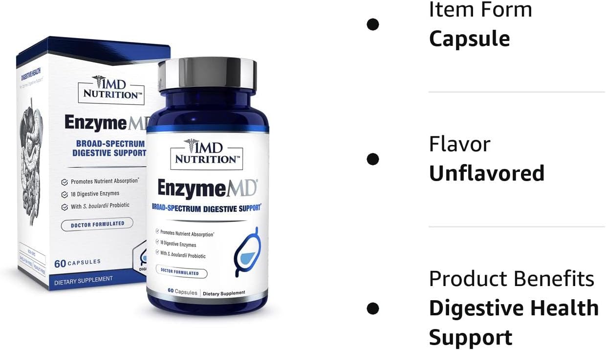 1MD Nutrition EnzymeMD: Plant-Based Digestive Enzyme Supplement for Gas & Bloating - 60 Capsules