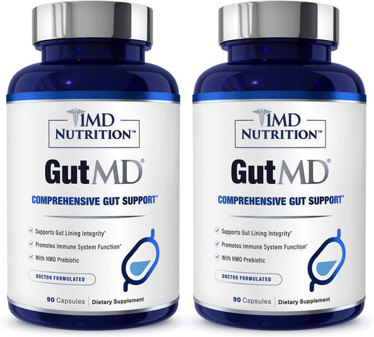 1MD Nutrition GutMD - L-Glutamine and Prebiotic Capsules for Digestive Health - 90 Capsules x 2 Pack