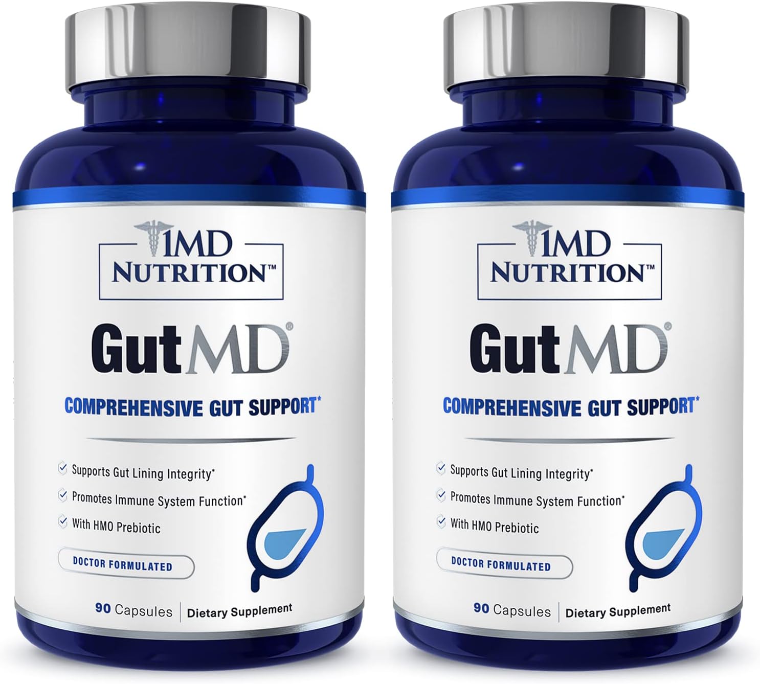 1MD Nutrition GutMD - L-Glutamine and Prebiotic Capsules for Digestive Health - 90 Capsules x 2 Pack