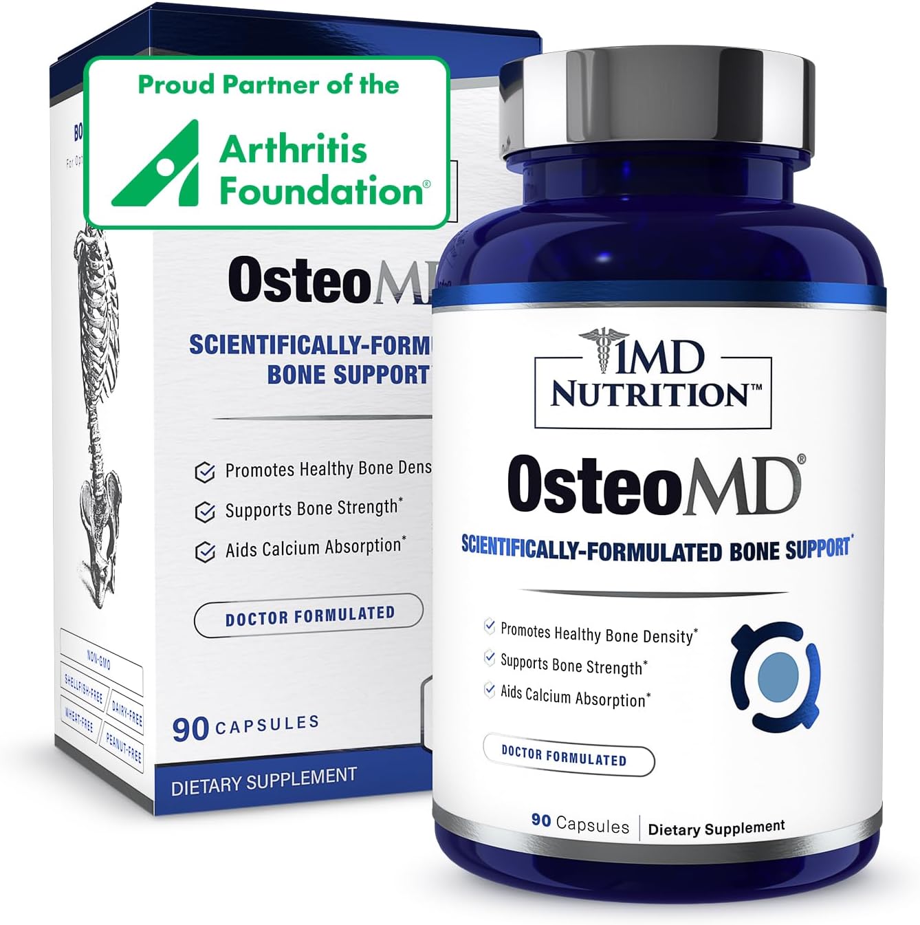 1MD Nutrition OsteoMD: Comprehensive Support Supplement for Women and Men - Promotes Bone Density with Vitamin D - Contains Hydroxyapatite, Vitamin D3, and K2 - 90 Capsules