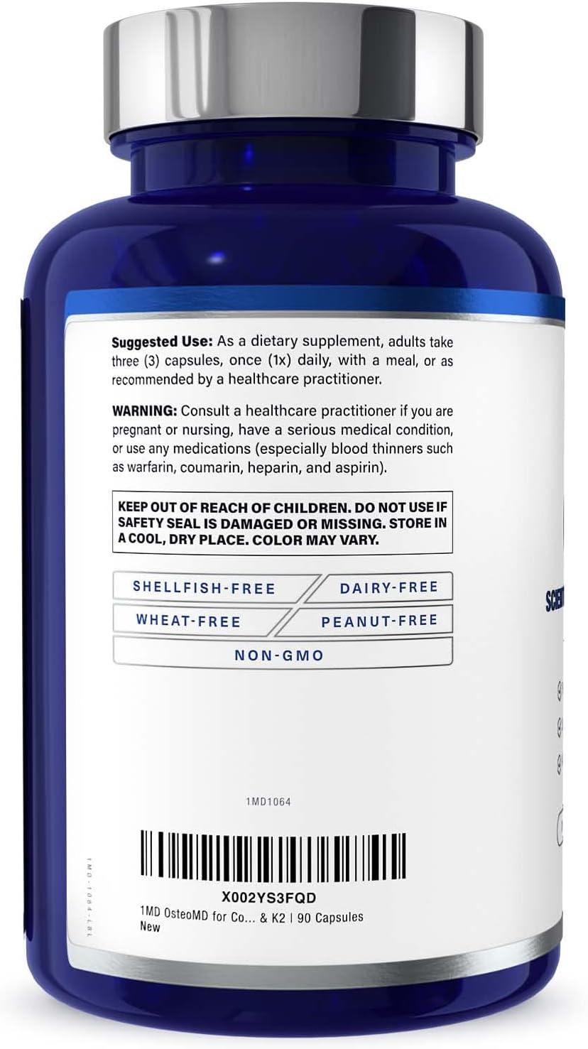 1MD Nutrition OsteoMD: Comprehensive Support Supplement for Women and Men - Promotes Bone Density with Vitamin D - Contains Hydroxyapatite, Vitamin D3, and K2 - 90 Capsules