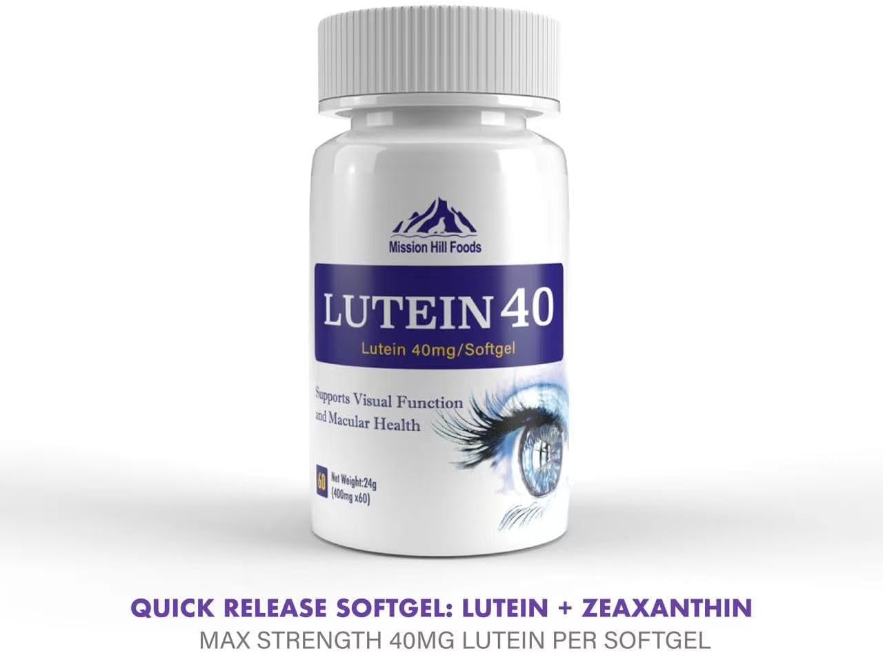2 Bottles of Mission Hill Foods Premium Lutein & Zeaxanthin Eye Health Supplement - 4 Month Supply - 40mg - 120 Softgels - Vitamin Pills for Eyes - Non-GMO & Gluten Free