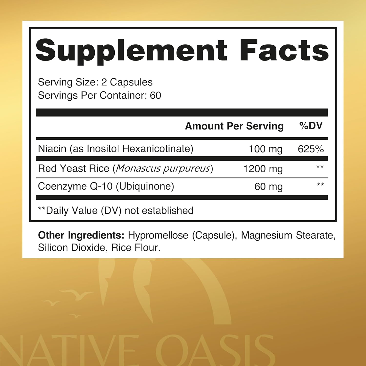 2 Bottles of Native Oasis Red Yeast Rice Capsules with CoQ10 and Niacin - 1,200mg (240 Count) - Non-GMO, Gluten Free, Vegan & Allergen Free