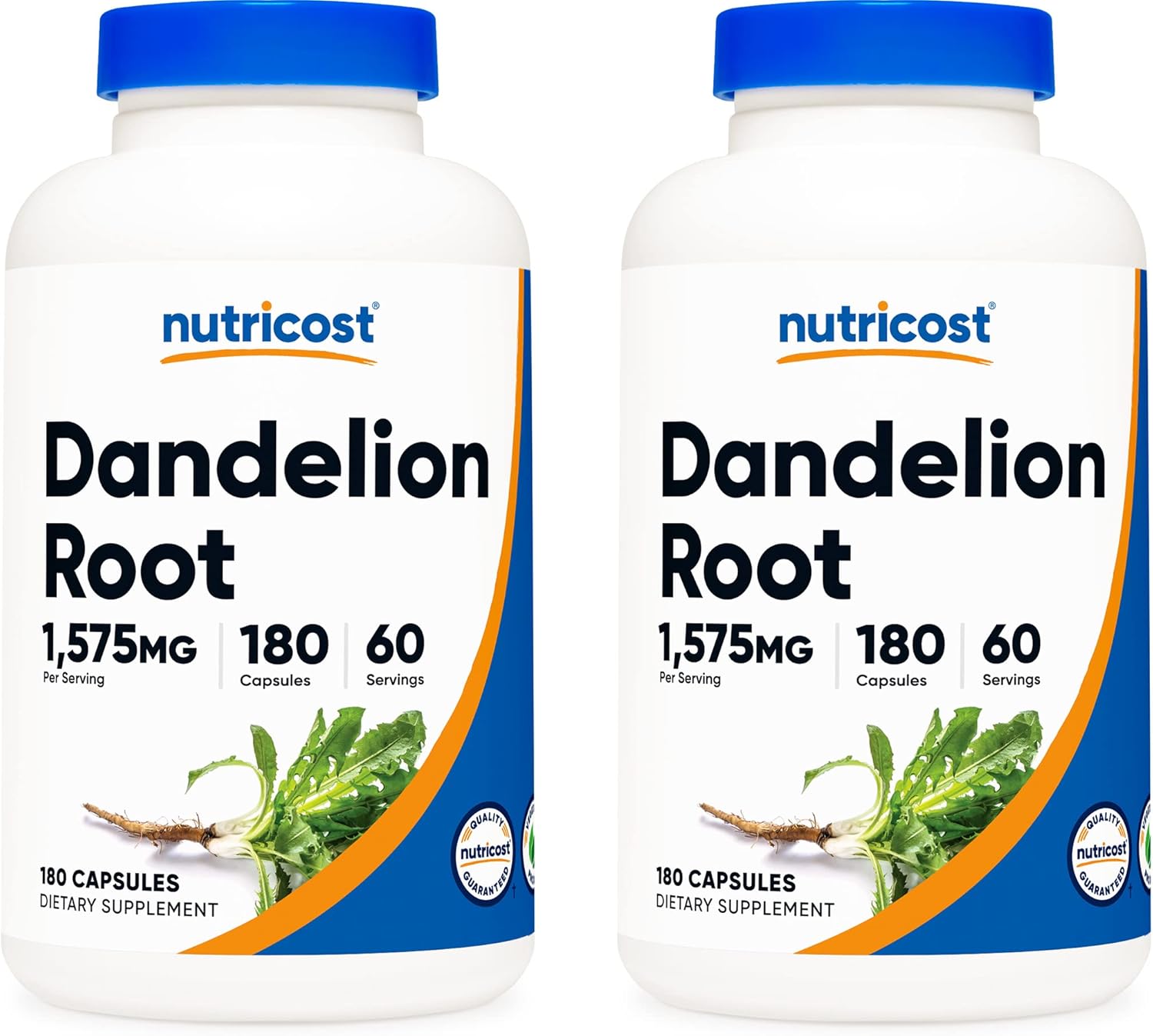 2 Bottles of Nutricost Dandelion Root Capsules - 525mg, 180 Count - Non-GMO, Gluten Free - Total 1575mg Serving Size