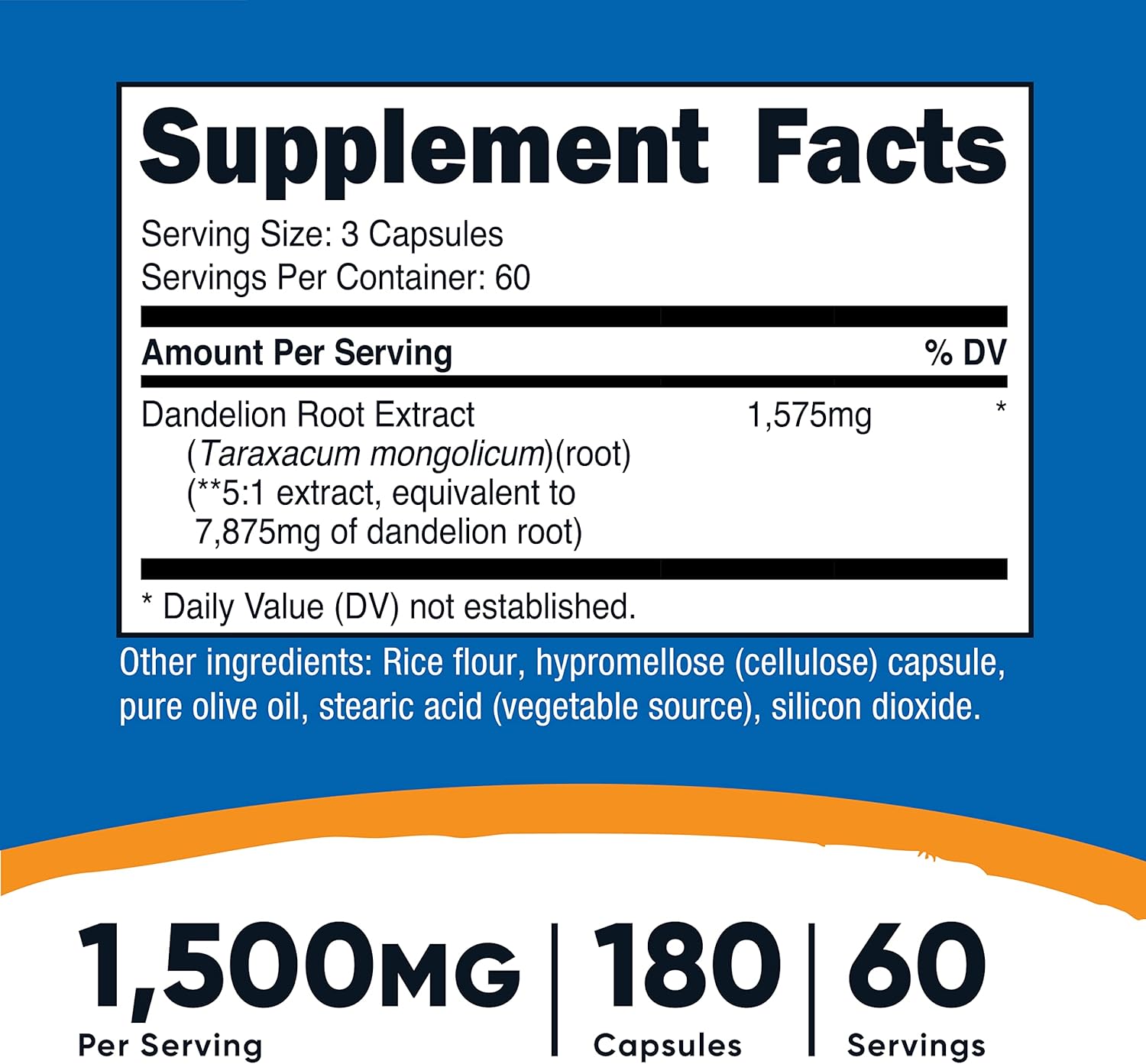 2 Bottles of Nutricost Dandelion Root Capsules - 525mg, 180 Count - Non-GMO, Gluten Free - Total 1575mg Serving Size
