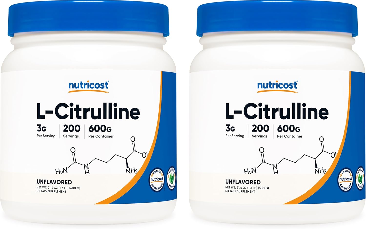 2 Bottles of Nutricost Pure L-Citrulline Base Powder - 600 Grams Each
