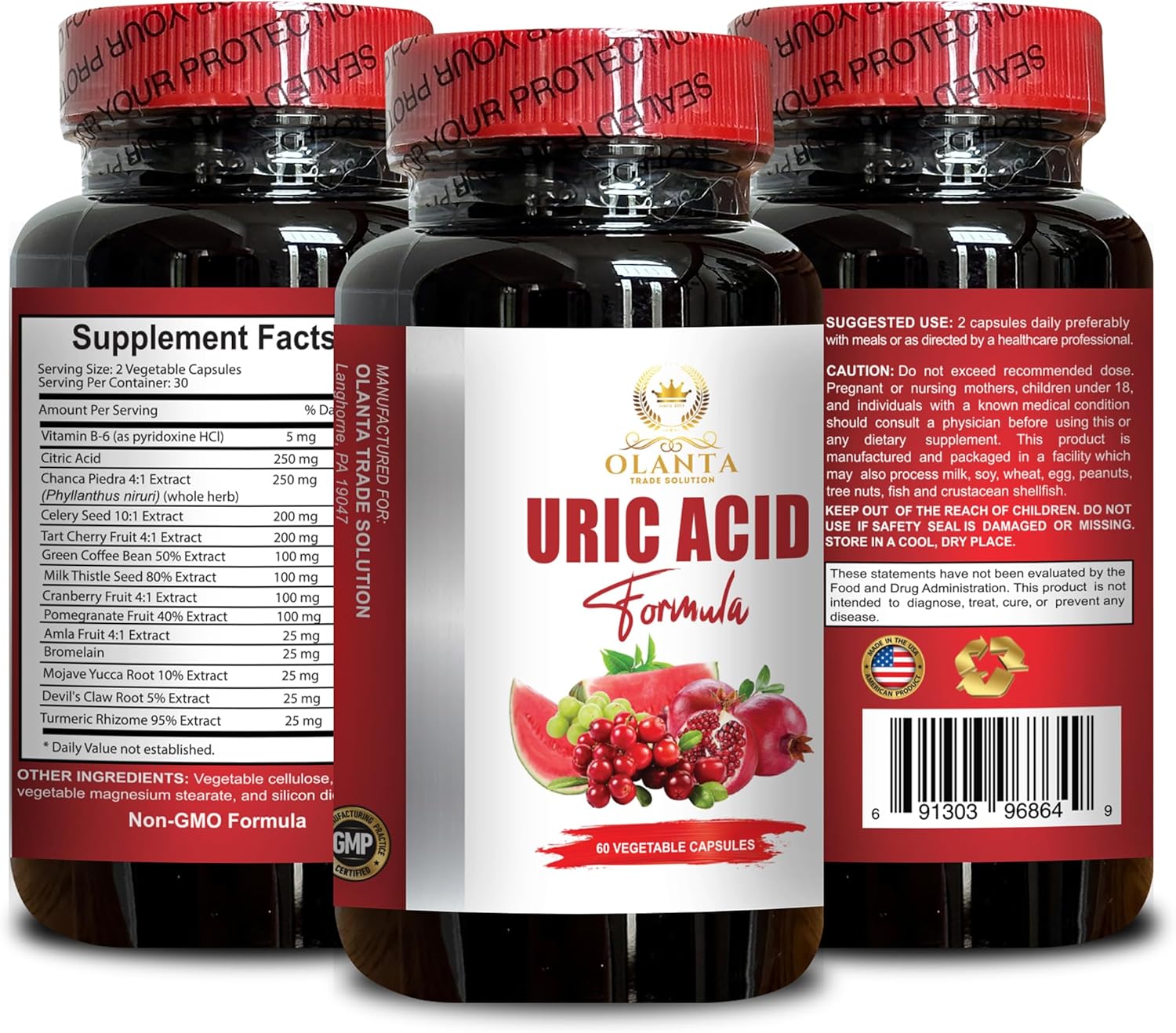 2 Bottles of Olanta Trade Solution Uric Acid Formula with Tart Cherry and Green Coffee Beans - Antioxidant-Rich Uric Acid Flush for Gout