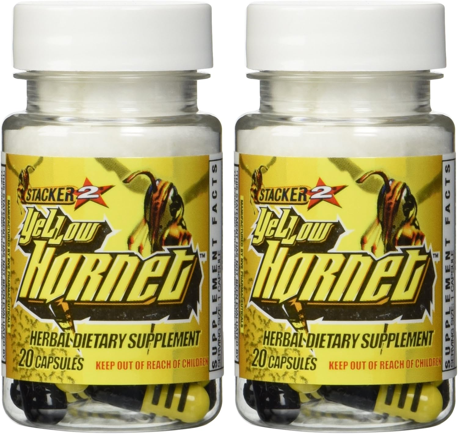2 Bottles of Stacker 2 Yellow Hornet Ephedra Free with 40 Capsules