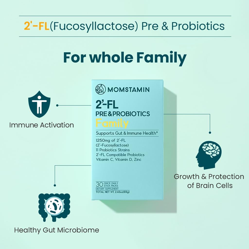 2'-FL HMO Prebiotics Probiotics Powder with 11 Patented Strains for Gut Health and Immune Support - 30 Sticks