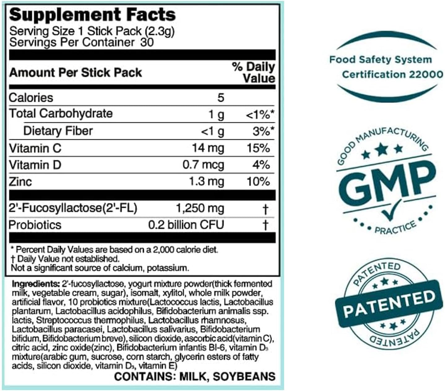 2'-FL HMO Prebiotics Probiotics Powder with 11 Patented Strains for Gut Health and Immune Support - 30 Sticks
