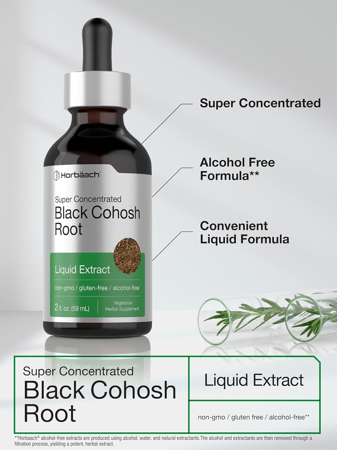 2 fl oz Black Cohosh Root Tincture - Alcohol Free Liquid Extract for Menopause Relief - Vegetarian, Non-GMO Gluten Free Supplement