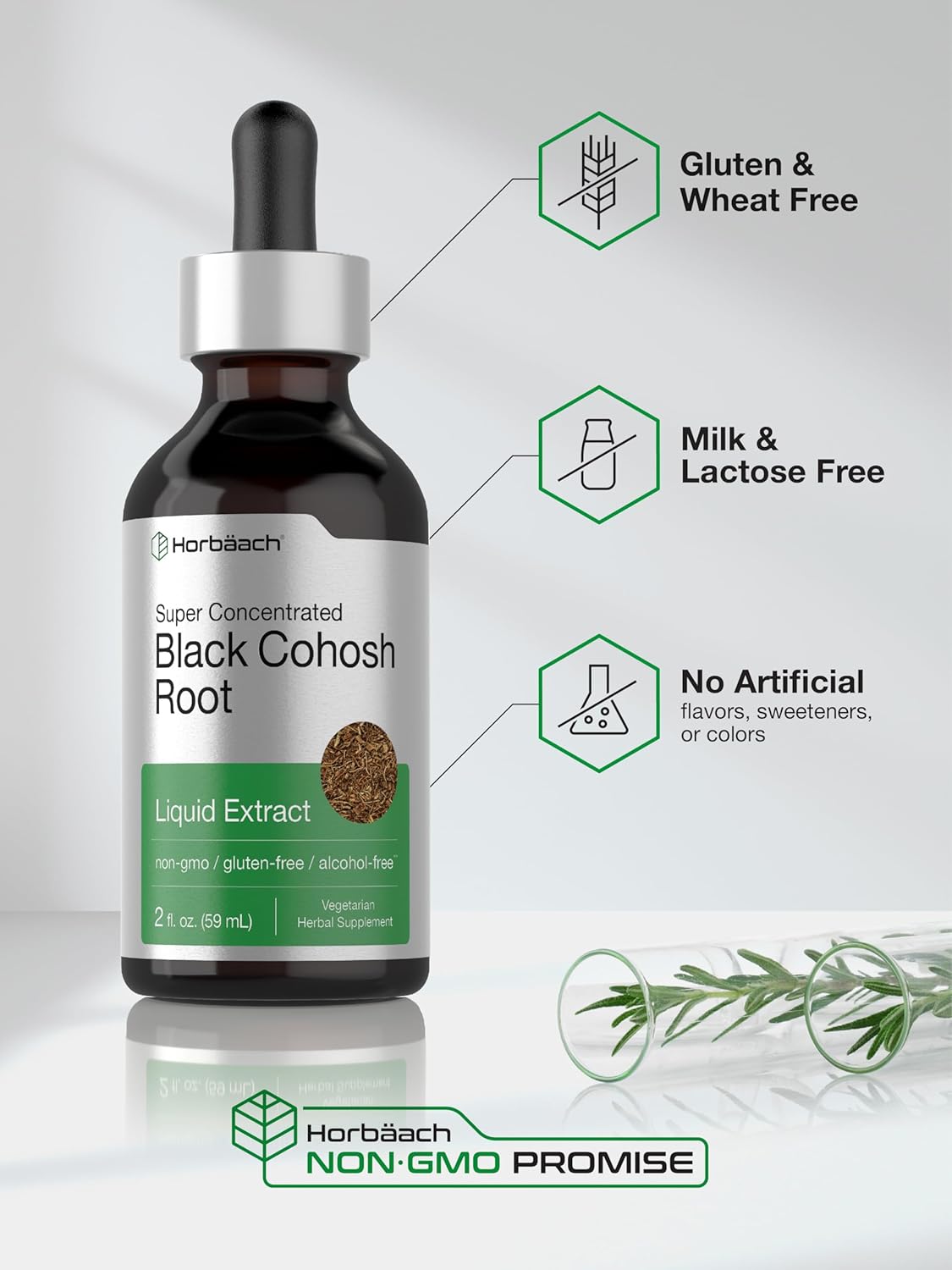2 fl oz Black Cohosh Root Tincture - Alcohol Free Liquid Extract for Menopause Relief - Vegetarian, Non-GMO Gluten Free Supplement
