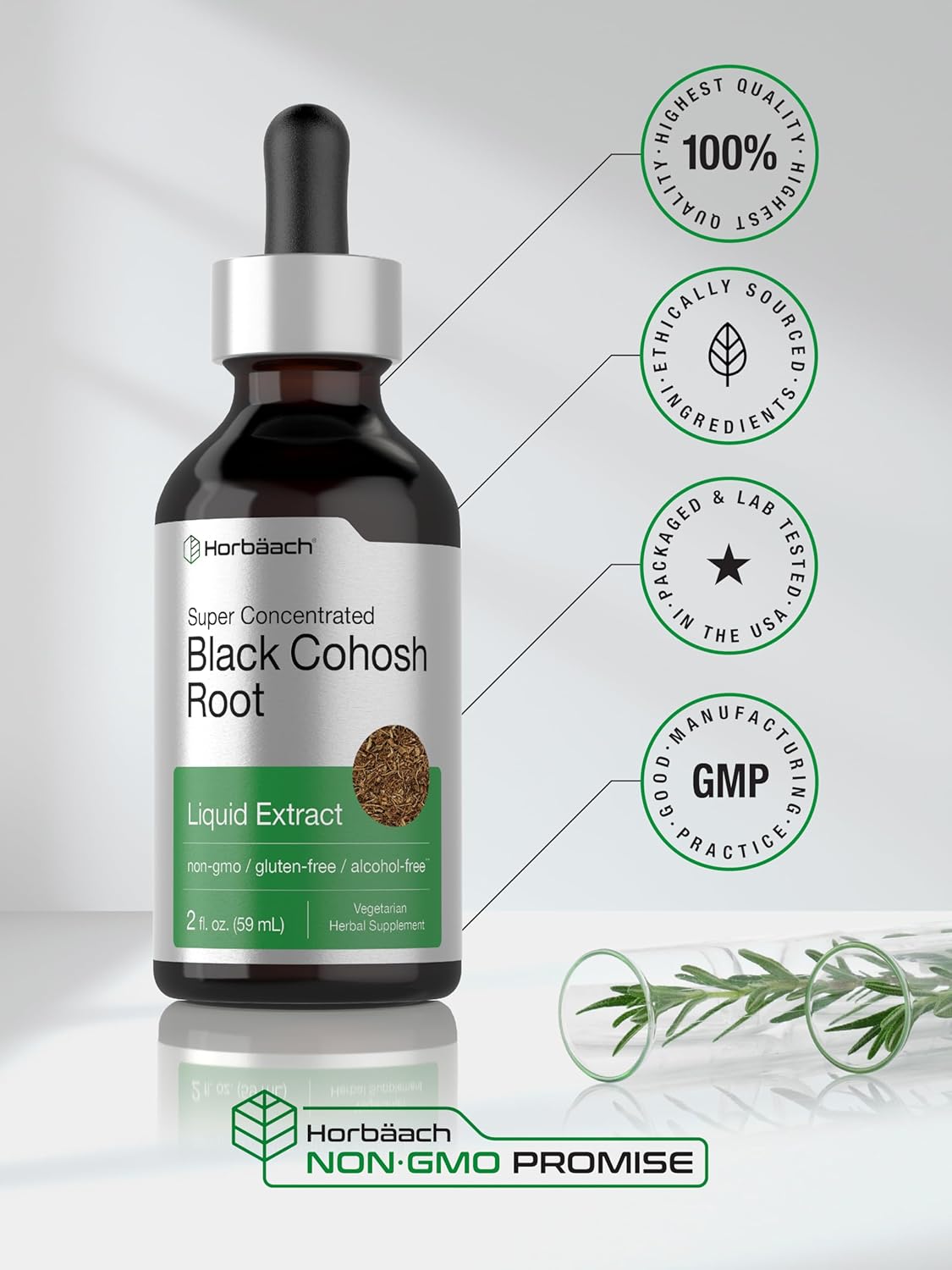 2 fl oz Black Cohosh Root Tincture - Alcohol Free Liquid Extract for Menopause Relief - Vegetarian, Non-GMO Gluten Free Supplement