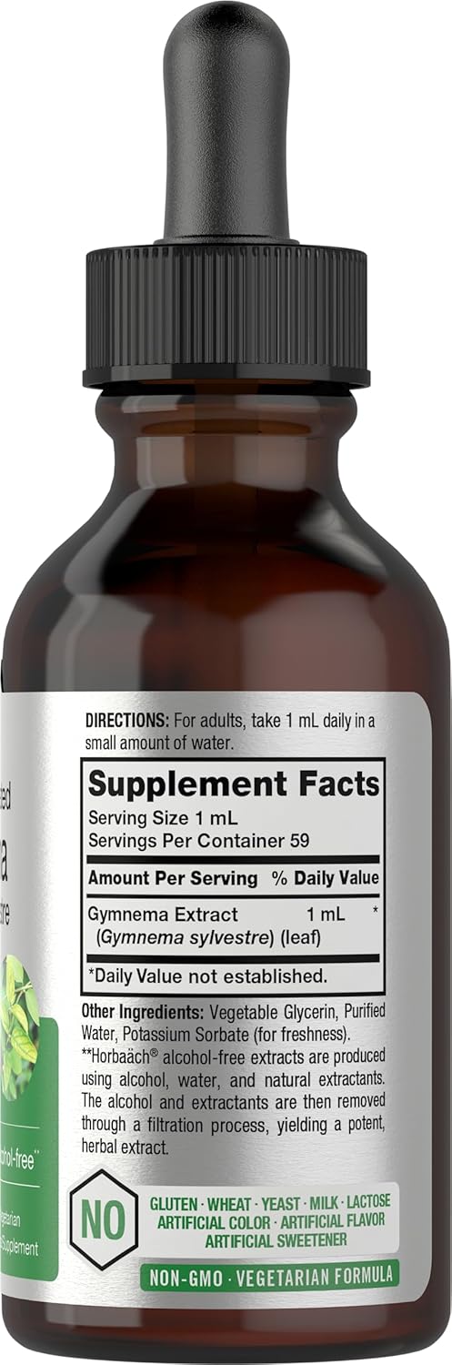 2 fl oz Horbäach Gymnema Sylvestre Liquid Extract Drops - Alcohol Free, Super Concentrated, Vegetarian, Non-GMO, Gluten Free