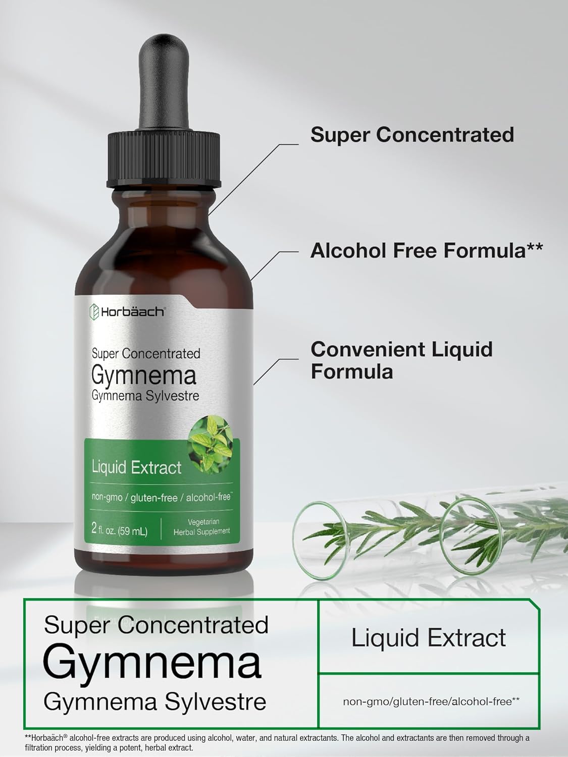2 fl oz Horbäach Gymnema Sylvestre Liquid Extract Drops - Alcohol Free, Super Concentrated, Vegetarian, Non-GMO, Gluten Free