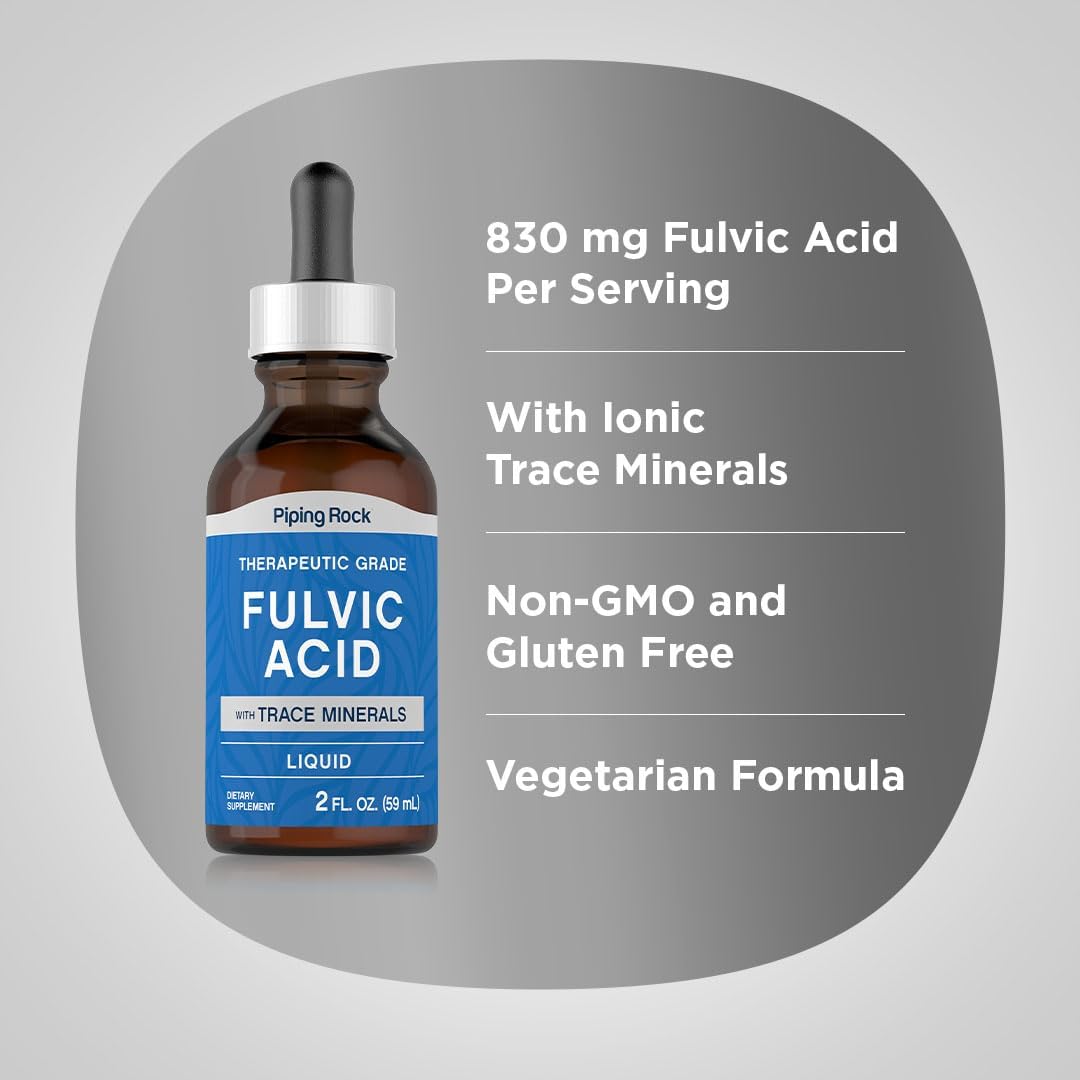 2 fl oz Liquid Fulvic Acid Drops with Trace Minerals - Ionic Supplement for Vegetarians, Non-GMO & Gluten Free