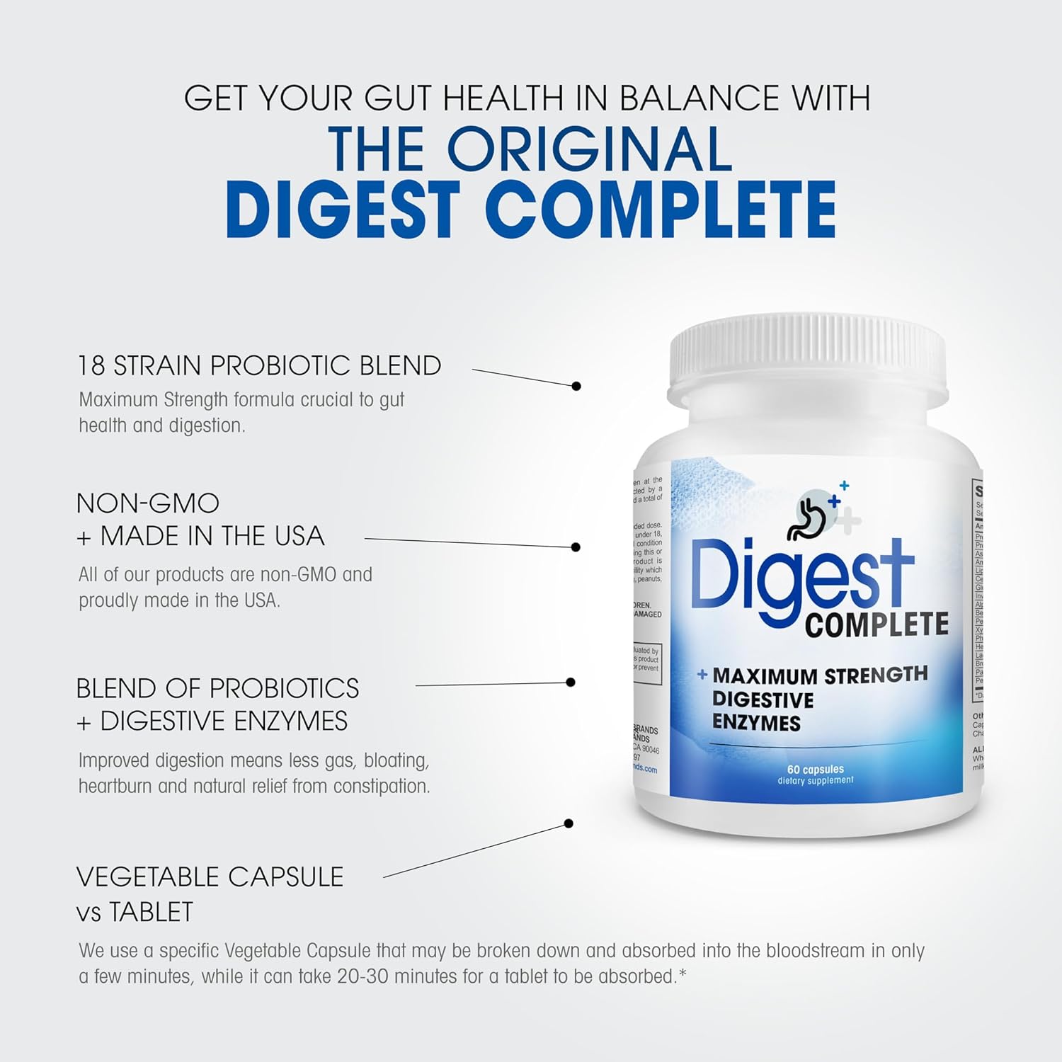 2-in-1 Probiotic Digestive Enzymes - Instant Brands Digest Complete, 60 Capsules