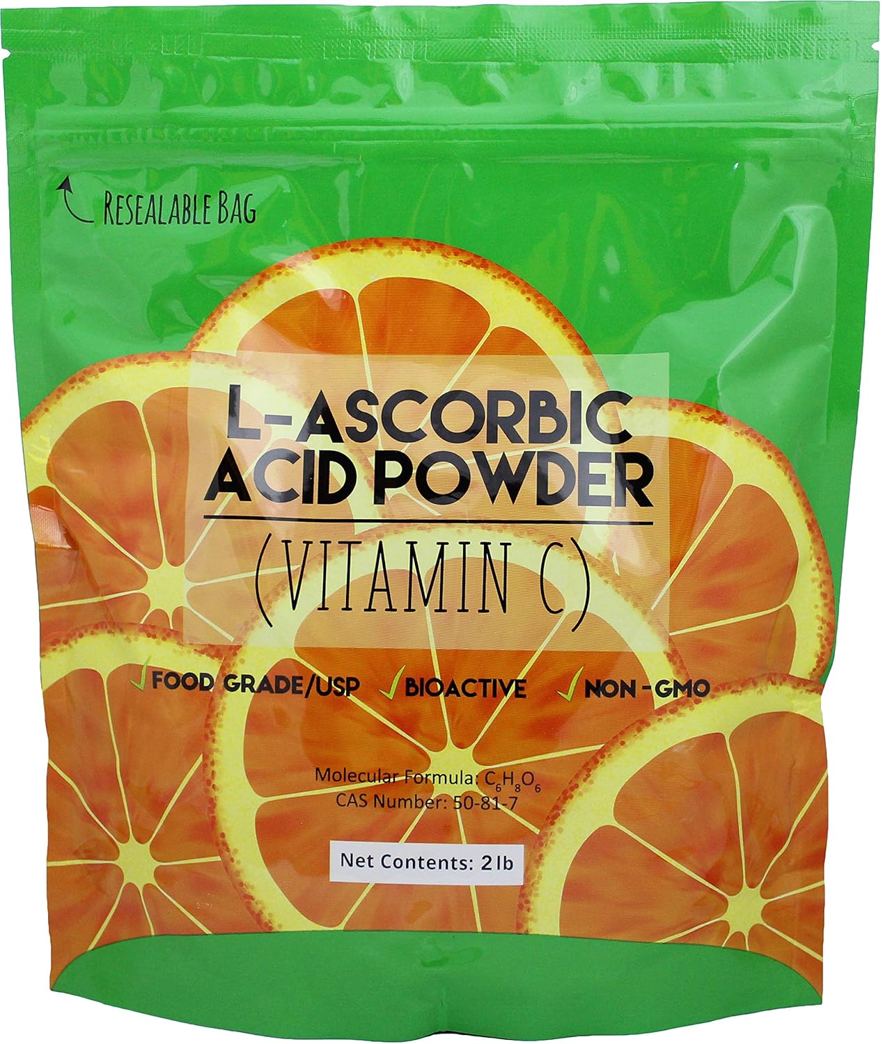 2 lb Bag of L-Ascorbic Acid Powder - 99%+ Food Grade USP36/BP2012 - Naturally Fermented Vitamin C
