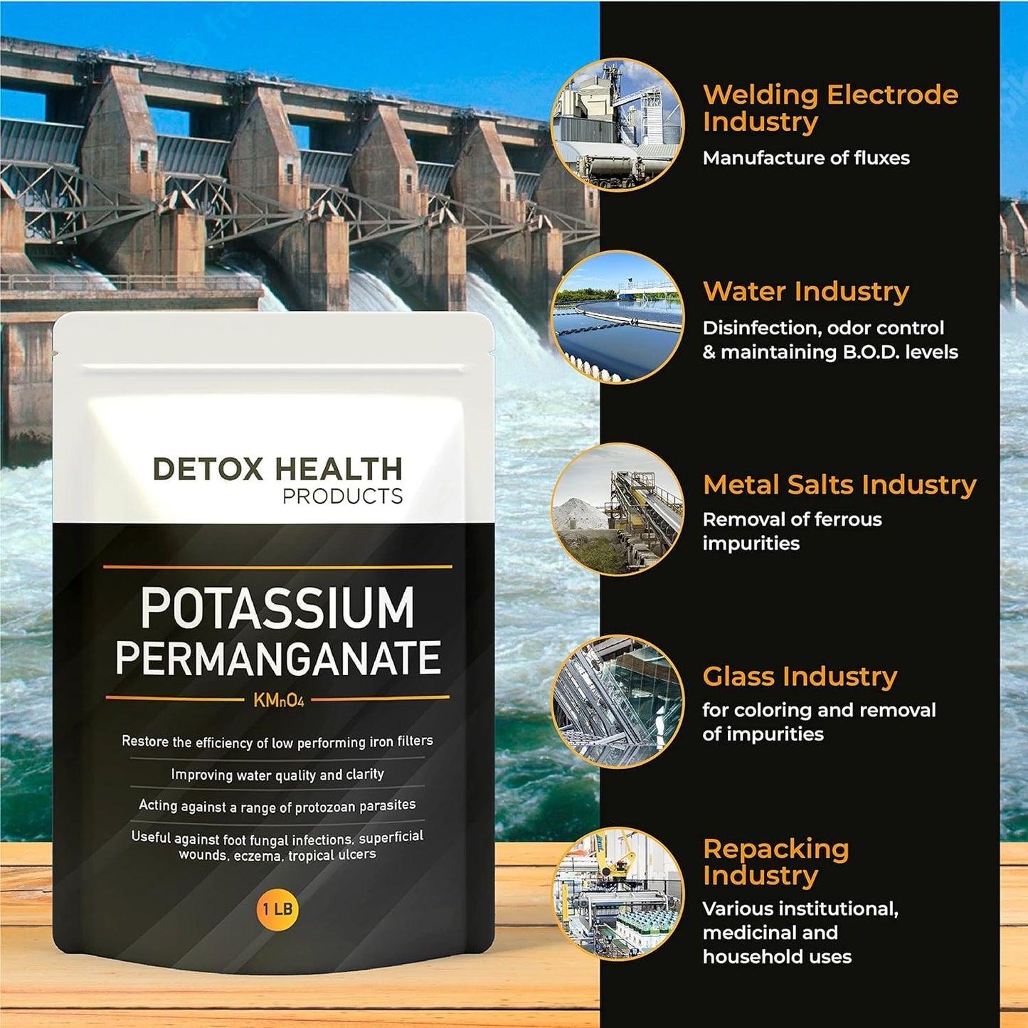 2 OZ Free Flowing Potassium Permanganate Crystal Powder for Detox Health