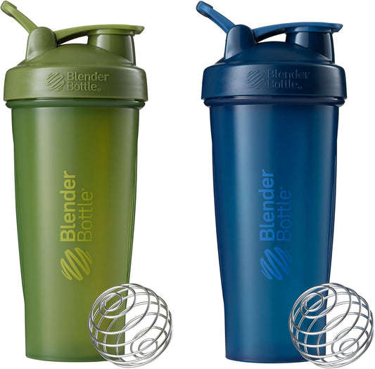 2 Pack 28-Ounce BlenderBottle Classic Shaker Bottles in Moss/Navy for Protein Shakes and Pre Workout