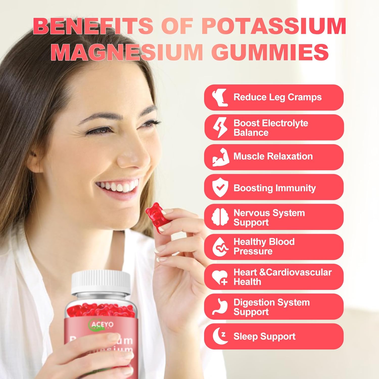 2 Pack ACEYO Raspberry Magnesium Gummies for Adults & Kids | High Absorption | Leg Cramp Relief | Heart & Immune Health | Vegan Chewable Supplement