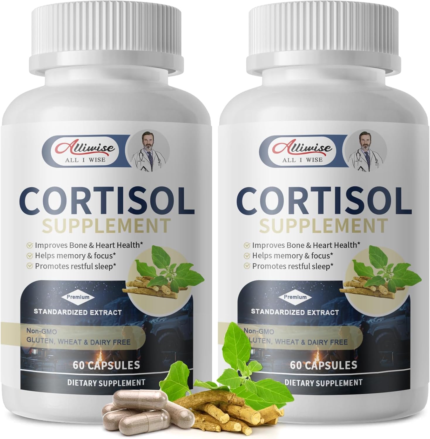 2-Pack Alliwise Cortisol Supplement for Women - 10-in-1 Cortisol Reducer with Magnesium, Ashwagandha, Rhodiola, L-Theanine