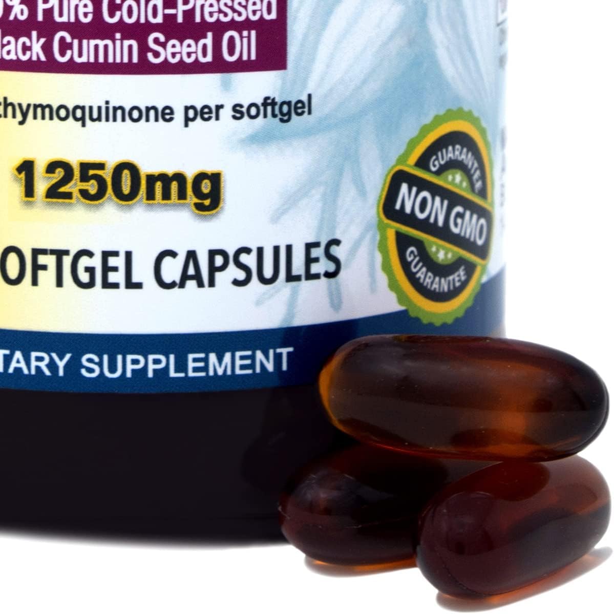 2-Pack Amazing Herbs Black Seed Oil Pills 1250mg - 100 Softgel Capsules per Bottle