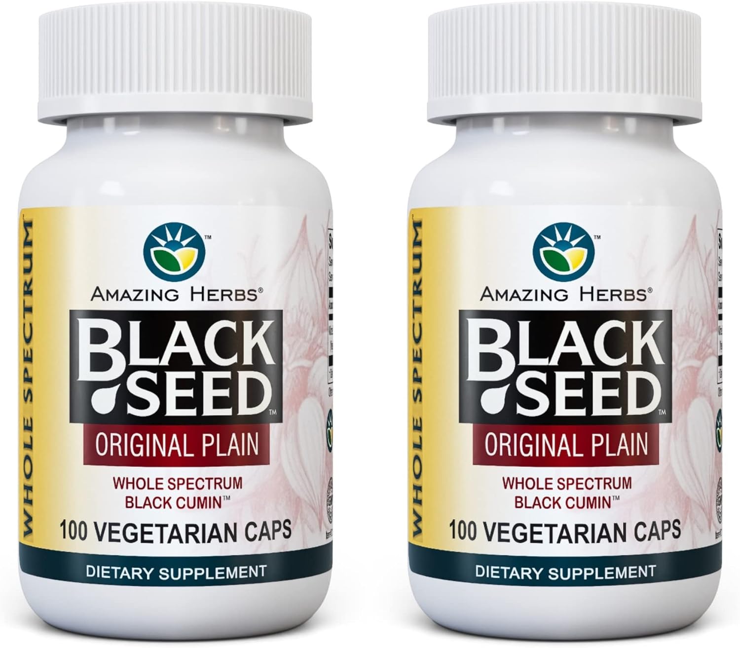 2-Pack Amazing Herbs Whole Spectrum Black Seed Vegetarian Capsules - Gluten Free, Non GMO, Cold Pressed Nigella Sativa for Digestive Health - 100 Count, 475mg