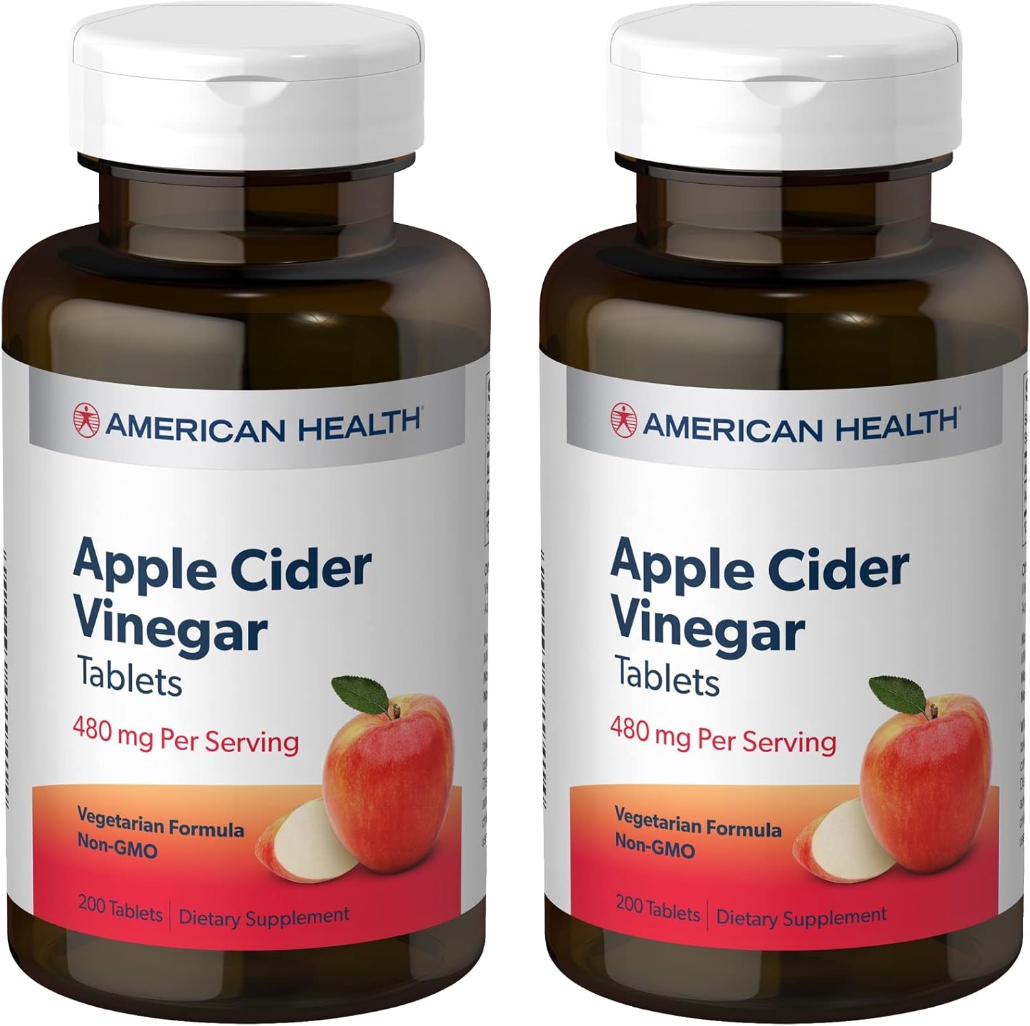 2-Pack American Health Apple Cider Vinegar Tablets - 200 Servings, 480mg Per Serving - Non-GMO, Vegetarian, Gluten Free
