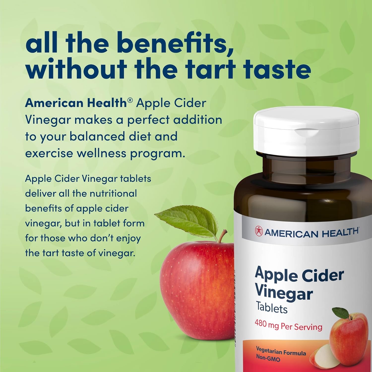 2-Pack American Health Apple Cider Vinegar Tablets - 200 Servings, 480mg Per Serving - Non-GMO, Vegetarian, Gluten Free