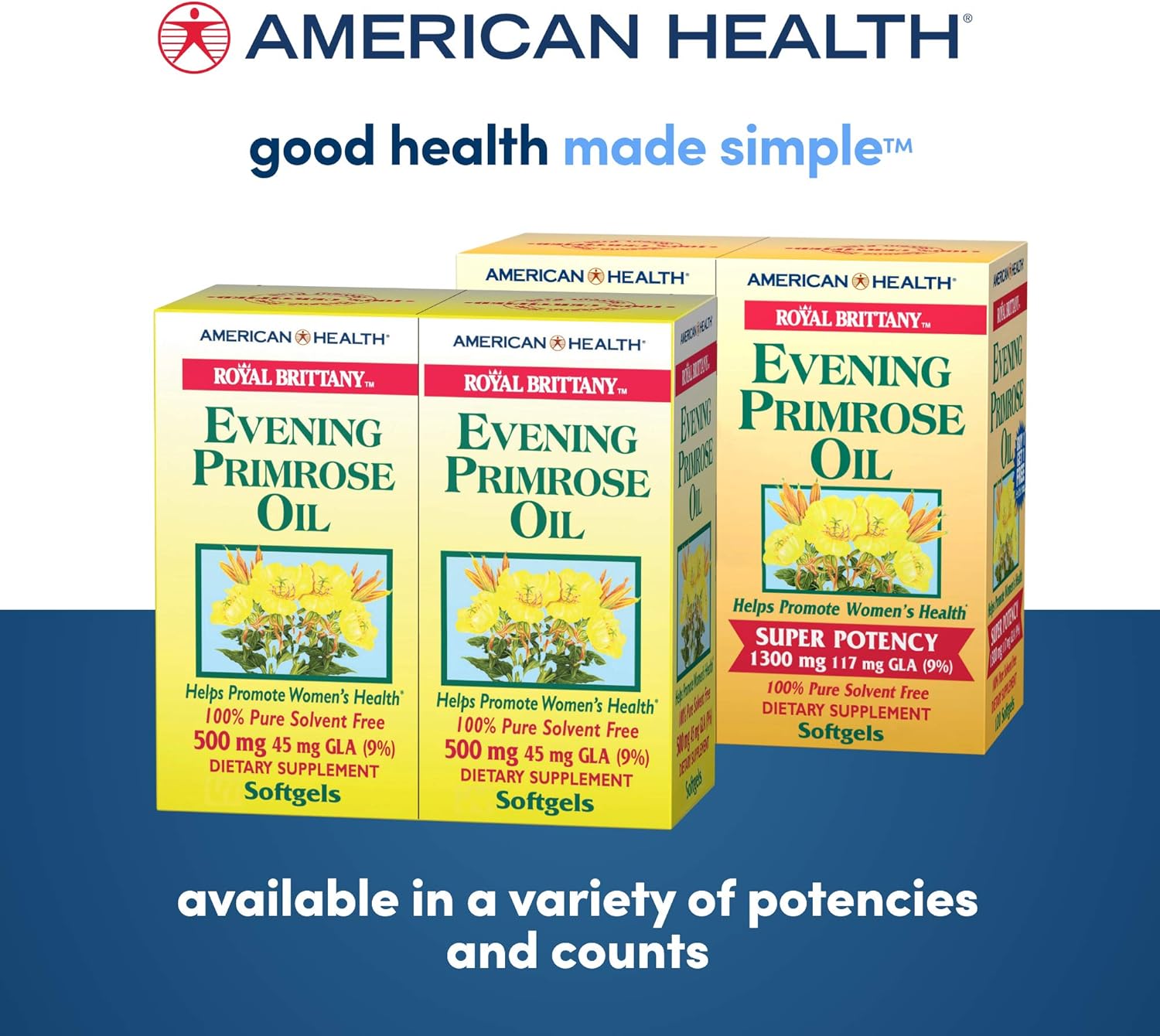 2-Pack American Health Dietary Fiber Supplements & Royal Brittany Evening Primrose Oil - 60 Count each