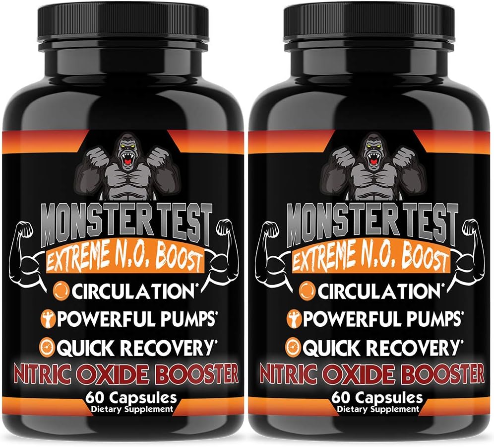 2-Pack Angry Supplements Monster Test Nitric Oxide Booster Capsules for Extreme Energy, Circulation, and Recovery