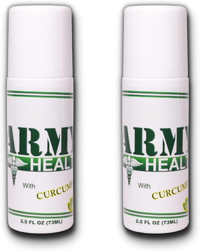 2-Pack Army Health Roll-On Turmeric Curcumin - Natural Pain Relief for Inflammation, Headaches, Backaches, Joint, and Muscle Pain - 5 Oz